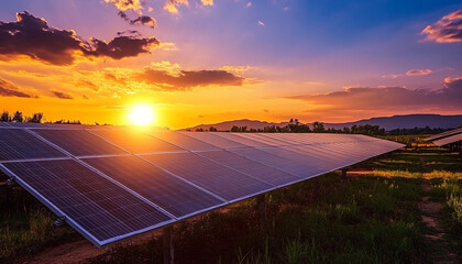 Solar panels at sunrise