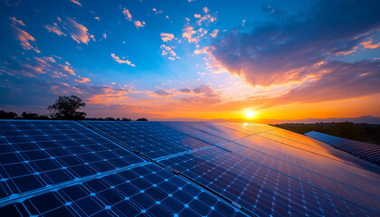 Solar panels at sunrise