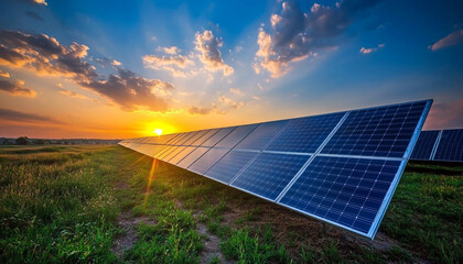 Solar panels at sunrise