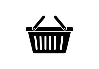 Fototapeta premium Black silhouette icon of a shopping basket with handles, representing commerce and retail, isolated on transparent background
