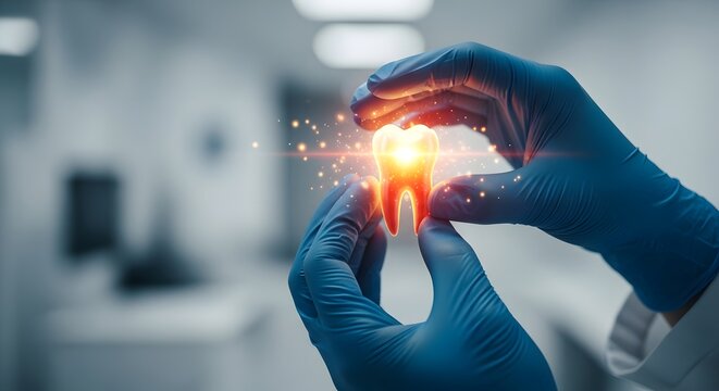 tooth model, symbolizing innovative dental technology and futuristic oral healthcare.