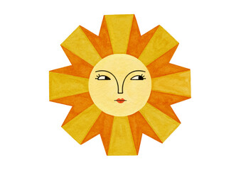 Sun face art watercolor illustration