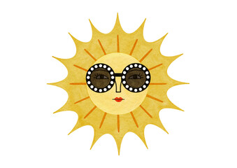 Sun face art watercolor illustration