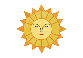 Sun face art watercolor illustration