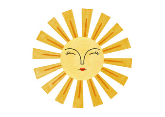 Sun face art watercolor illustration