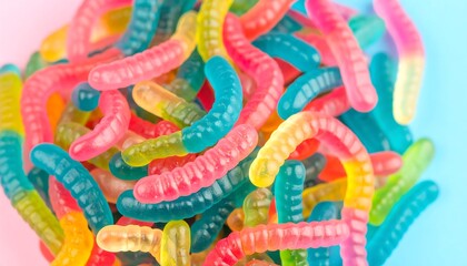 Colorful gummy worms close-up