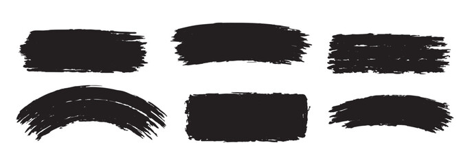 Grunge Paint Brush Stroke Set Black Texture Clipart Collection.
