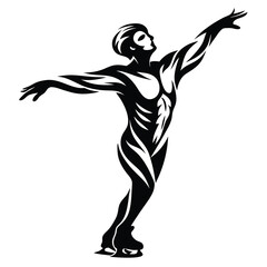 Fototapeta premium Figure skater in artistic pose, black and white artistic figure skating illustration