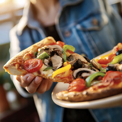 A close up of glossy manicured hands holding a messy