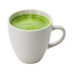 Hot cup of matcha green tea isolated on white background for beverage, health, and traditional Japanese drink