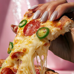 A close up of glossy manicured hands holding a messy
