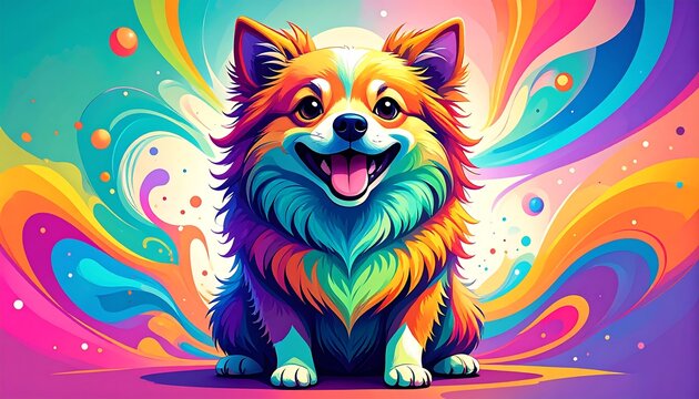 Happy dog in vibrant abstract background (1)