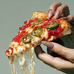A close up of glossy manicured hands holding a messy