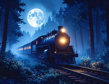 Ghost Train in the Mist Halloween Illustration