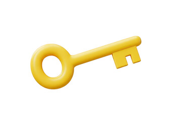 A yellow key with a round handle isolated on transparent background