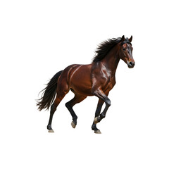 Fototapeta premium Brown Horse Running Isolated on White – Strong Animal Perfect for Farm Designs, Sports Posters, and Nature-Themed Illustrations