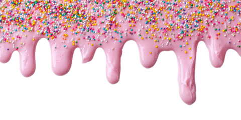 Dripping pink frosting with colorful sprinkles