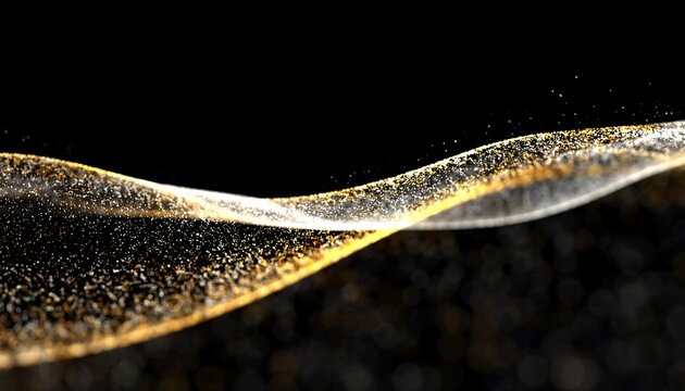 Abstract gold wave design on black background - Powered by Adobe