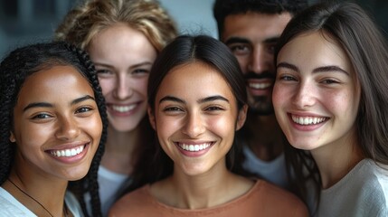 Obraz premium Five smiling individuals in a group portrait.
