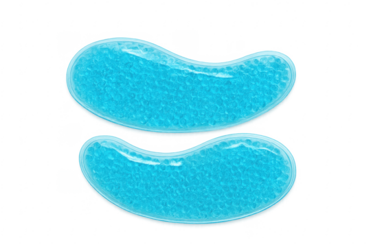 Cooling hydrogel eye patches resting on transparent background
