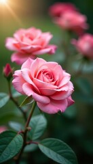 Soft pink roses, bokeh blur, ample copy space, copy space, light, mockup