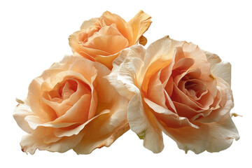 Close-up of three pale peach roses, soft focus, delicate petals, subtle highlights