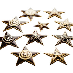 Obraz premium Collection of Shiny Gold and Bronze Star Awards on a White Background
