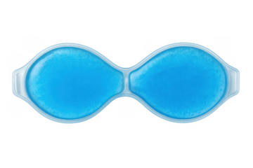Blue cooling gel eye mask resting on transparent background