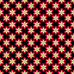 Rainbow Daisies Red Yellow on Black Seamless Repeat