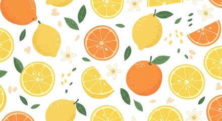 Artistic Citrus Harvest: Textured Lemons and Oranges with Blossoms on a White Canvas