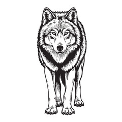 black and white silhouette of a wolf on a white background