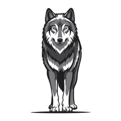 black and white silhouette of a wolf on a white background