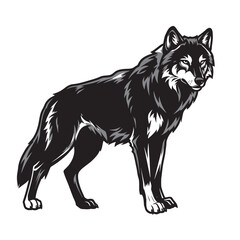 black and white silhouette of a wolf on a white background