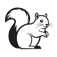 black and white silhouette of a squirrel on a white background