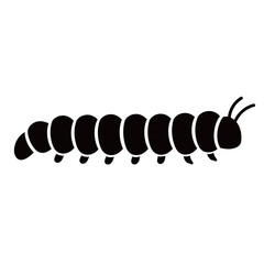 black and white silhouette of a caterpillar on a white background