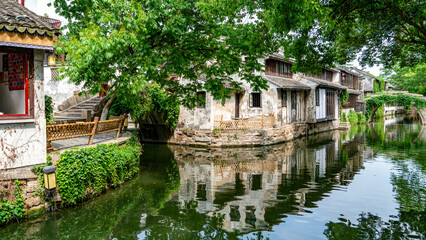 Ancient Water Town Scenery with Traditional Architecture