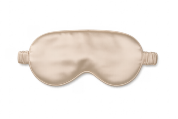 Beige silk sleeping mask resting on transparent background