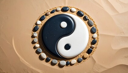 Yin Yang Motiv - Steine im Sand
