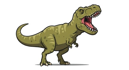 Fierce Green Tyrannosaurus Rex Roaring, a Bold Comic-Style Vector Illustration