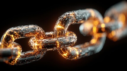 Chain with glowing lights symbolizing connection and energy flow in blockchain wave alignment replication concept