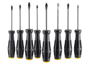 Top-Down View of Screwdriver Set, Flat Layout, Transparent PNG