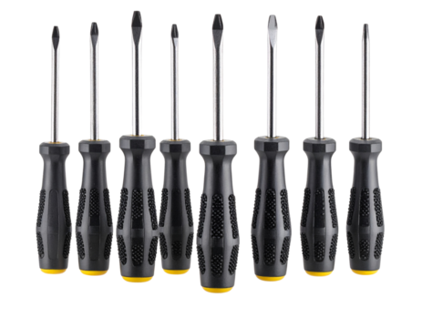 Top-Down View of Screwdriver Set, Flat Layout, Transparent PNG