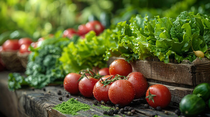 Fresh vegetables and fruits, vibrant produce, healthy foods, organic market display.