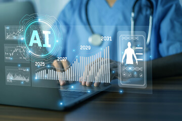 Artificial intelligence and AI empower healthcare technology by merging digital data with...