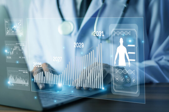 Doctors apply AI and Artificial intelligence for digital health analysis, optimizing medical data and improving patient care outcomes