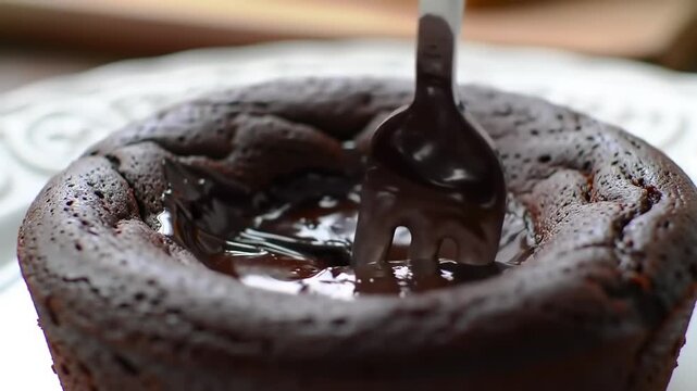 Chocolate cake with melted chocolate
