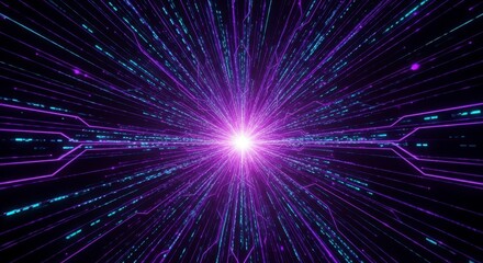 Digital Data Stream: Purple and Blue Light Burst