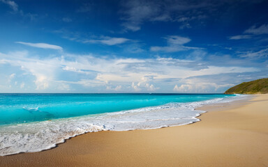 tropical beach with blue sky