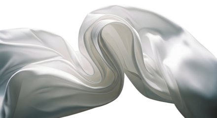 Elegant White Silk Fabric Flowing Gracefully with Soft Light and Shadows on a White Background