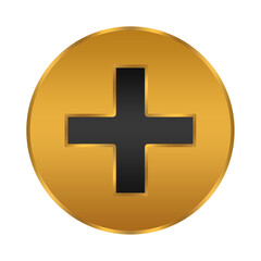 Golden Plus Icon element with circle gold, add symbol gold design